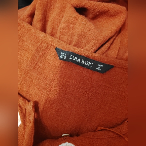 Zara Embroidered Rust Blouse Size Medium - Picture 4 of 4